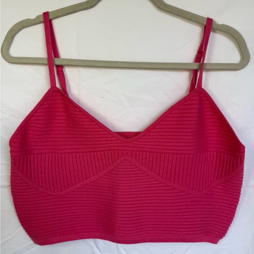 Aerie Ribbed‎ Seamless Bralette Hot Pink Strappy Crop Bra XL